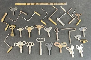 (29) VTG Original 1800’s 1900’s MANTLE Clock WINDING KEY Brass Lot Watch Maker - Picture 1 of 20