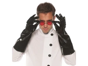 Black Adult Vinyl Gloves Hand Halloween Costume Scientist Latex-Free Exam Shiny - Picture 1 of 1