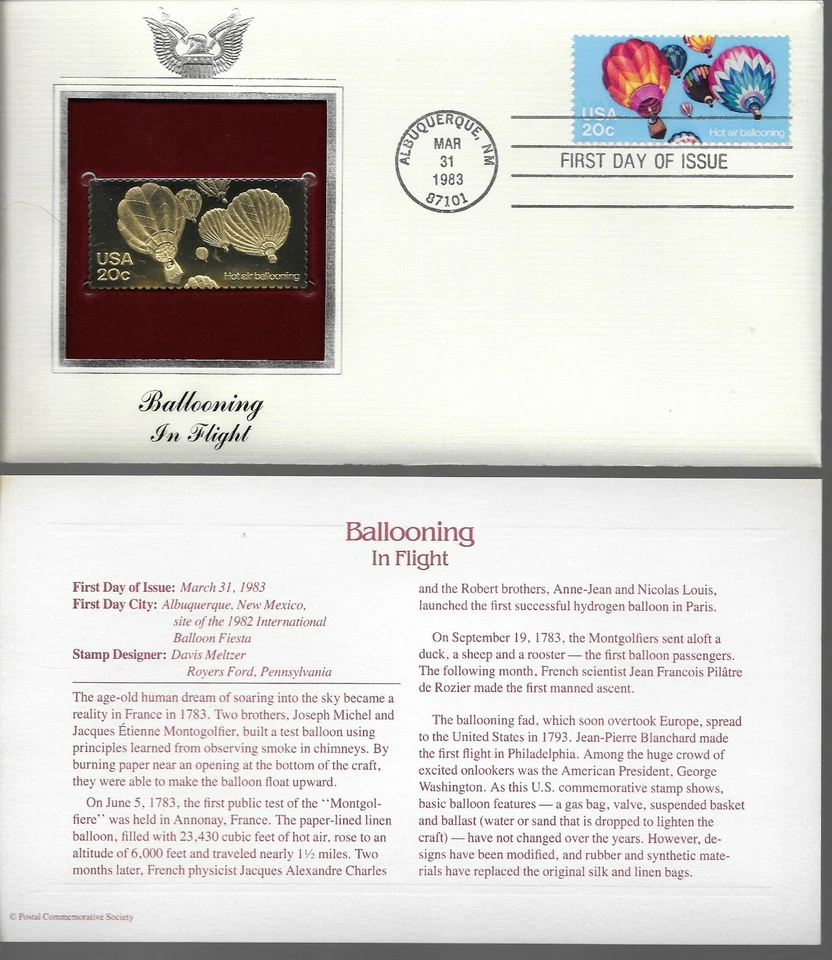 Ballooning--In Flight--1st day issue-Golden Replica - Image 1 of 1