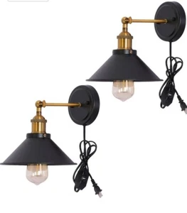 Industrial Black Swingarm wall sconce 2 Pack Corded or hardwire New Antique look - Picture 1 of 6