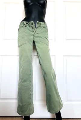 Joie Mujer Pantalones Algodón Verde Ejército Fila Tiro Acampanado Botones Bolsillos Y2K Foto 1 de 4