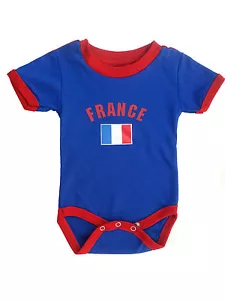 Body neonato maglia Francia 100% cotone calcio bandiera paese maglietta neonato - Foto 1 di 1