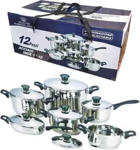 BATTERIA DI PENTOLE BAVARIA 12 PEZZI IN ACCIAIO INOX 18/10 BATTERIA OFFERTA CASA - Foto 1 di 1