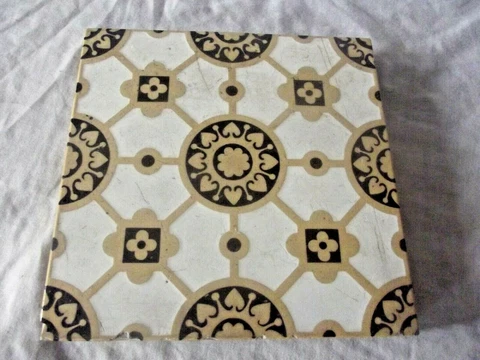 Antique  Art Nouveau Brown & White Floral Pattern Floor Tile 6 inch Cover