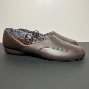 Mens DR. LEONARDS Brown Leather Slip On Comfort Flats / Size 10 Medium - Picture 1 of 9