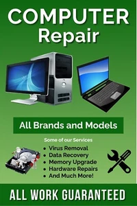 Computer Repair Advertising Poster Sign 24" x 36" Green - Picture 1 of 3