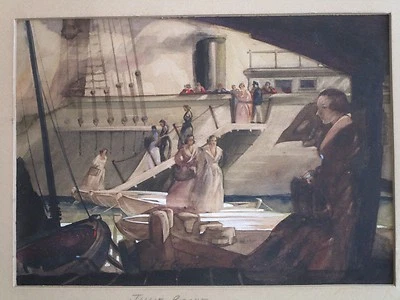 Antique Painting Wpa American Regionalism Ship Nautical Anton Grot Listed Old - Image 1 of 4