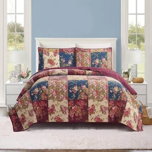 Modern Heirloom 2pc Cotton Germaine Quilt Set Navy / Burgundy / Gold Twin - Picture 1 of 5