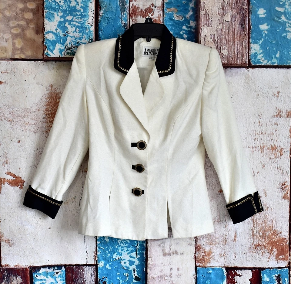 Chaqueta Blazer Para Mujer Morgan Miller Trenzada Borde Abotonada Talla 6P Blanca PRE-PROPIA Foto 1 de 4