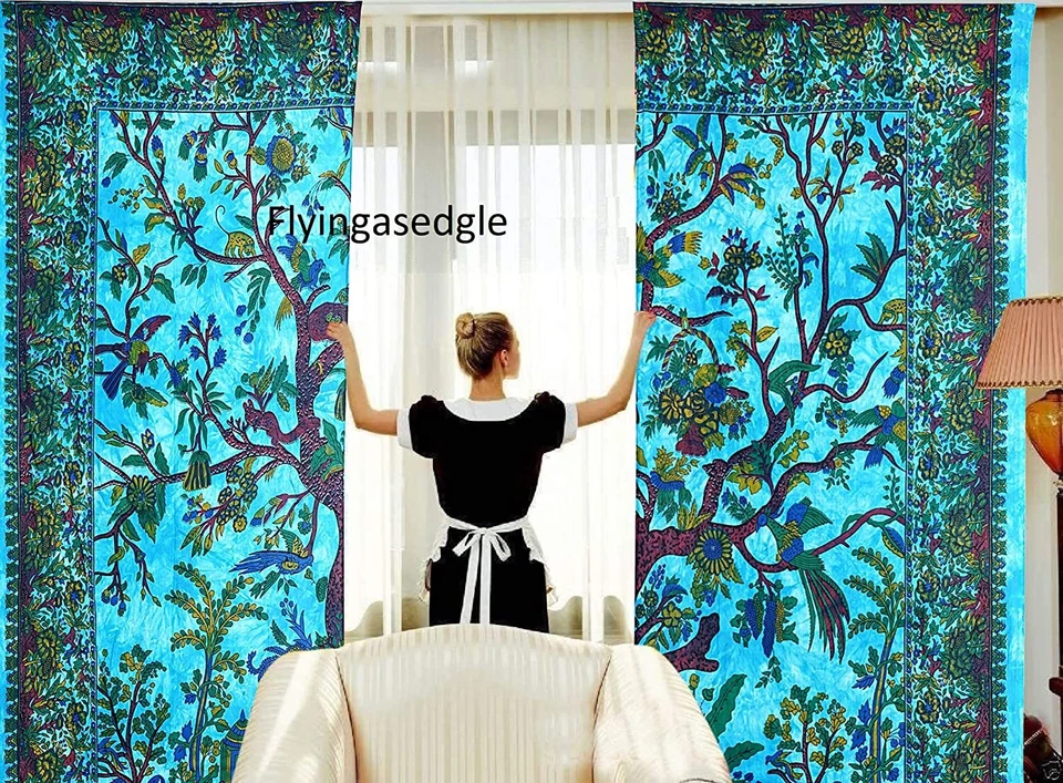 Mandala indio algodón árbol de la vida tapiz hippie bohemio puerta ventana cortinas Foto 1 de 1