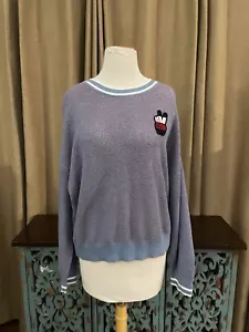 Tommy Jeans Marken Mesh-Stitch Pullover lila mit roten Untertönen Big Peace Logo - Bild 1 von 6