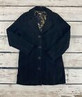 Dennis by Dennis Basso Suede Coat Womens M Black Leather Button Mid Length QVC