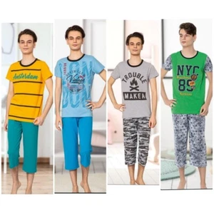 Herren Pyjama Schlafanzug Jungen Teenager Bermuda %100Baumwolle 13-18 Jahre E-28 - Bild 1 von 11