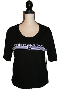 Women's bebe Sport Logo Tee Top Size M Cotton Blend Breathable Mesh $39 - Picture 1 of 5