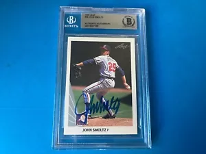 John Smoltz Braves HOF MLB 1990 Leaf Card Signed Auto Beckett BAS COA - Picture 1 of 2
