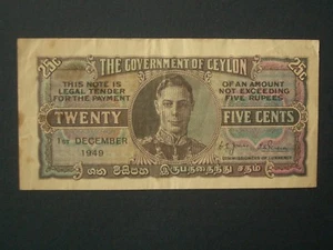 ****Decent 'VF'+ Ceylon**KGV1 25 Cents****Uniface end of series Banknote****** - Picture 1 of 2