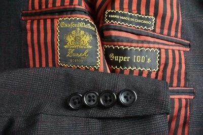 Oxxford Clothes S100s Wool Gray Brown Plaid Sport Coat Jacket Sz 40R - Image 1 of 4