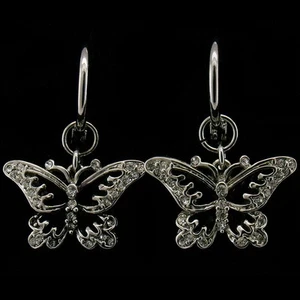 Butterfly Fairy Dangle Earring Jewelry 18K W/GP Black Enamel Crystal Clear 522 - Picture 1 of 3