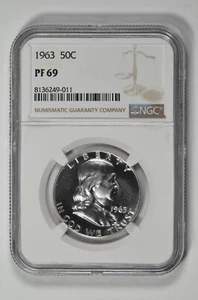 1963 50C Silver Proof Franklin Half Dollar NGC PF 69 New Holder - Picture 1 of 2