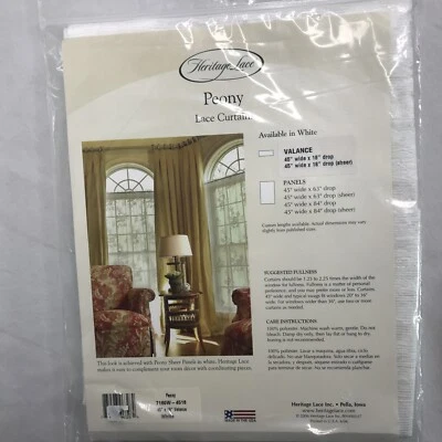 Cenefa transparente Heritage de encaje peonía blanca 45" X 18" Cottagecore Boho Country EE. UU. Foto 1 de 4