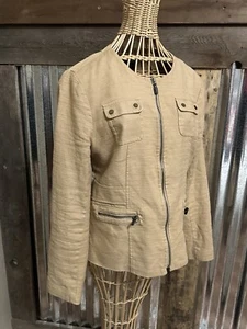 Dana Buchman Women's 8 Tan Cotton Linen Blazer Jacket Safari Work Soft Corporate - Picture 1 of 14