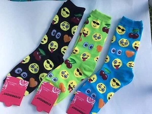 3 PAIA CALZE EMOJI DONNA * BLU/LIME/NERO * CARINE E DIVERTENTI! NUOVO IN CONFEZIONE - Foto 1 di 3