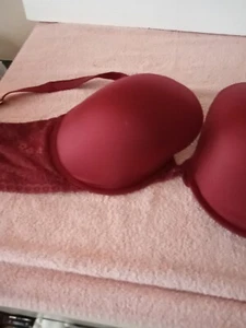 Joyspun Damen Plunge-BH mit Bügel in Übergröße, 42DD dunkelrot gepolstert - Bild 1 von 10
