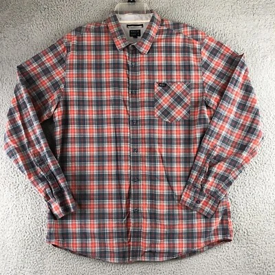 Camisa con botones RVCA para hombre XL roja gris a cuadros calce regular occidental manga larga Foto 1 de 4