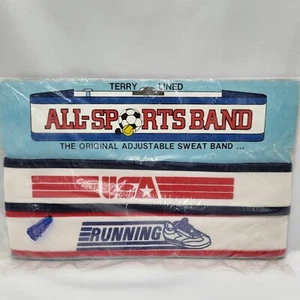 All Sports Band Terry Lined Sweat Band - USA & Running - Adjustable - Vtg. - NOS - Picture 1 of 4