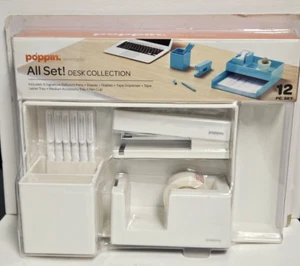 Poppin All Set Desk Collection Work Happy White 12 Piece Office Organizer Set - Picture 1 of 8