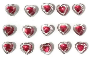 HEARTS RED DIAMOND Thumb Tacks - Set of 15 Handmade Decorative Pins - Picture 1 of 4