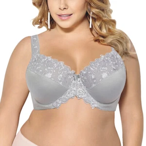 Womens Floral Lace Minimizer Bra Plus Size Unlined Full Coverage Underwire Bras - Picture 1 of 31