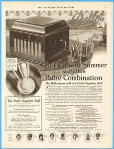 1917 Pathe Freres Fonógrafo Brooklyn NY Modelo 25 Mesa Pathephone Anuncio de Verano - Imagen 1 de 1