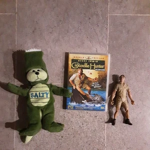 Steve Irwin Crocodile Hunter Bundle Lot: 7" Figure, "Salty" beanie kid, DVDs x1 - Picture 1 of 2