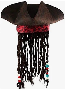 Child Jack Caribbean Sparrow Tricorn Pirate Hat Dreadlocks Buccaneer Costume - Picture 1 of 1