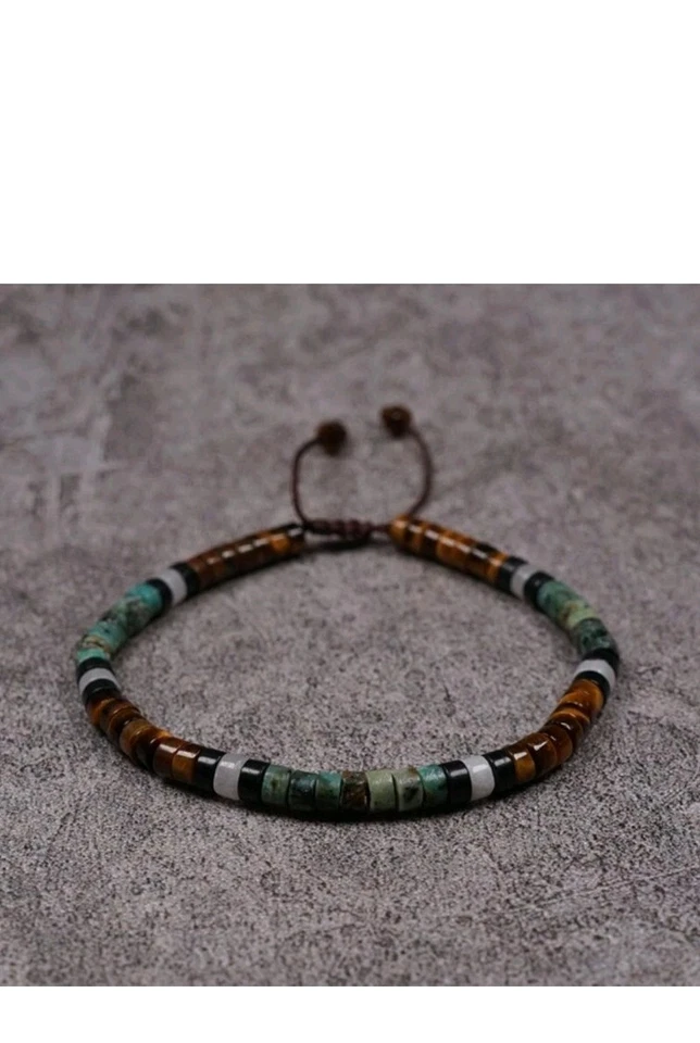 African Turquoise  Tiger Eye Beads Gemstone Healing Dainty Women Men Bracelet - Image 1 of 1