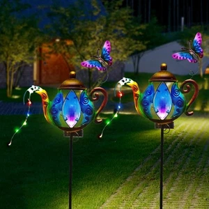 Solar Pathway Lights Outdoor, 2 Pack Metal Garden Lights, Decorative Lanscape... - Picture 1 of 7