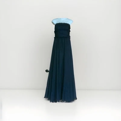 Monique Lhuillier tamanho 6 sem alças azul marinho chiffon babado acento formal - Imagem 1 de 4