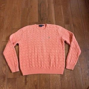 Womens Lauren Ralph Lauren Cable Knit Sweater Peach Orange Crew Neck XL - Picture 1 of 7