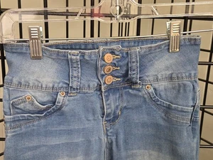 YMI Juniors Size 3 / 26 Skinny Distressed Stretch Denim Blue Jeans - Picture 1 of 10