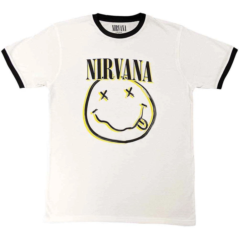 Camiseta Nirvana Double Happy Face Blanca Nueva Foto 1 de 1