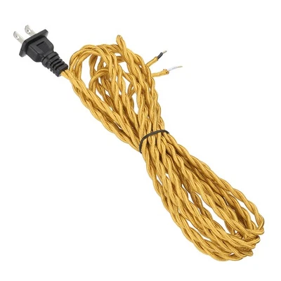 Cable de lámpara de tela trenzada de 8 pies 18/2 con enchufe dorado Foto 1 de 4