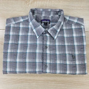 Camisa SEERSUCKER Para Hombre XL Patagonia Azul Gris A Cuadros Manga Corta Senderismo Campamento - Imagen 1 de 6