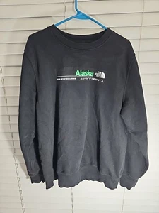 Men's The North Face Large Black City Crew Sweater Alaska Logo - Picture 1 of 6