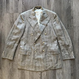VTG Polo Ralph Lauren Double Breasted Blazer Sport coat Men's 43L Gray HBT Check - Picture 1 of 17