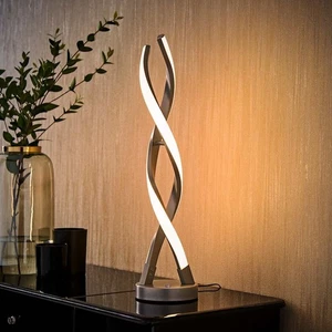 Integrated LED Table Lamp Matt Silver Double Twist Living Room Touch Warm Light - Picture 1 of 8