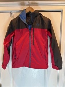 LL Bean kids lightweight hooded rain jacket Size Medium 10-12 Red Dark Gray - Picture 1 of 5