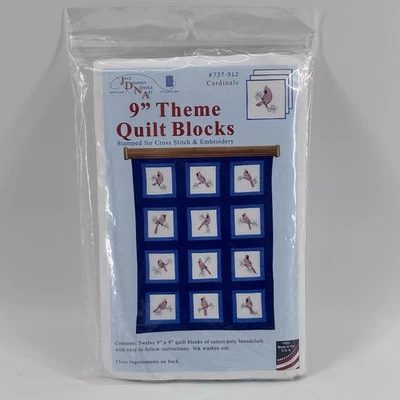 Jack Dempsey Themed Stamped White Quilt Blocks 9"X9" 12/Pkg-Cardinals - Image 1 of 3