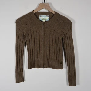 Hollister Full Zip Rabbit Hair Blend Ribbed Stretch Sweater Brown Large 14.5x17 - Picture 1 of 14