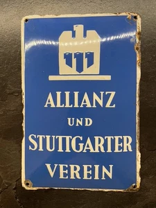 Allianz und Stuttgarter Verein Emaille Versicherungsschild Original 16x24 cm - Bild 1 von 2